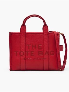 Marc Jacobs The Leather Medium Tote Bag with Top Handles and Strap True Red